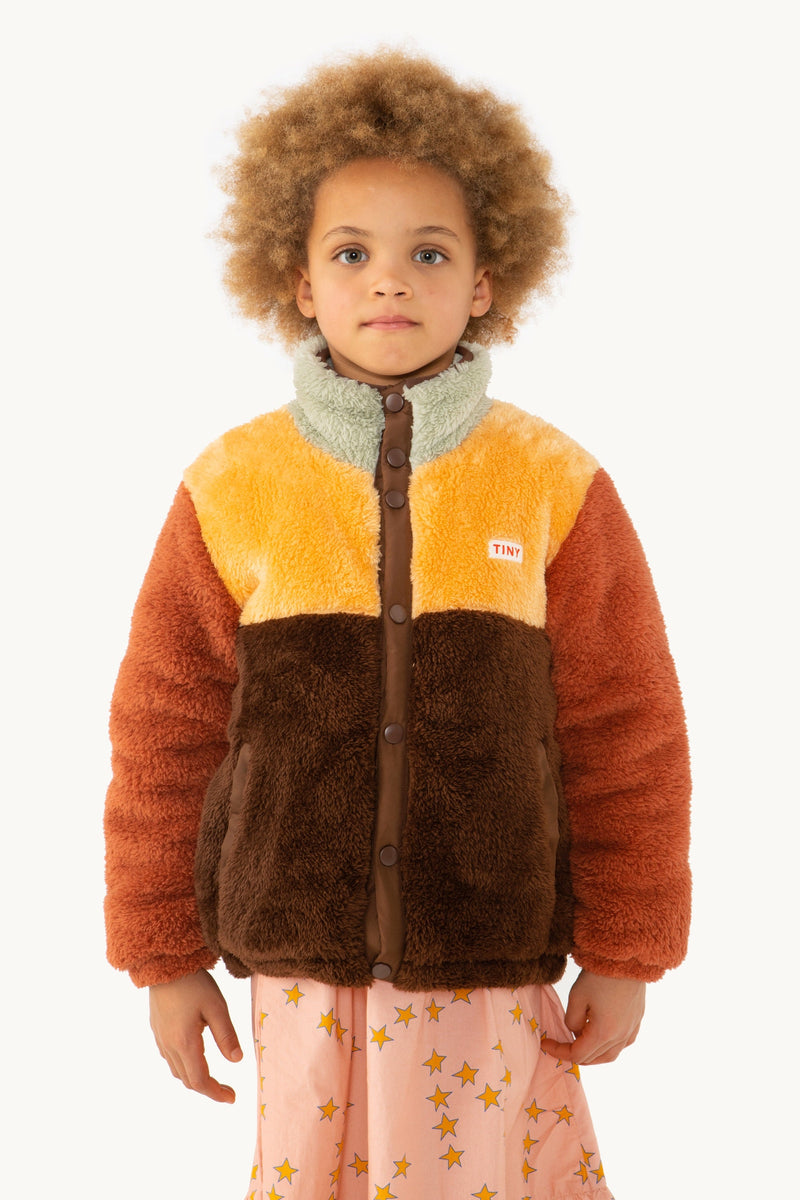 [TINY COTTONS] Polar Sherpa-Jacke mit Farbblock - Dunkelbraun/Weich