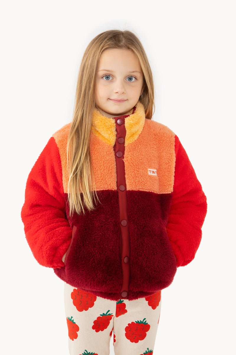 [TINY COTTONS] Color Block Polar Sherpa Jacke - Dunkelrot / Pfirsich