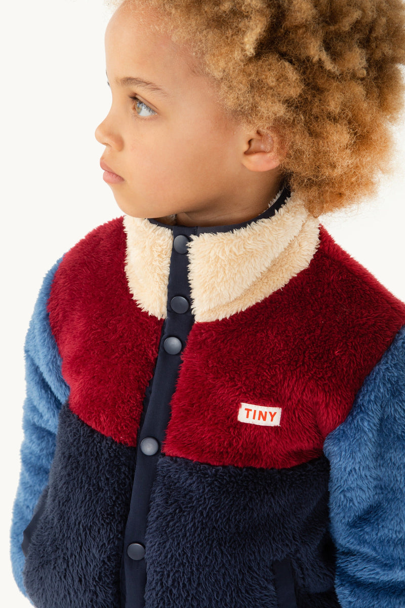 [TINY COTTONS] Color Block Polar Sherpa Jacket - Navy/Deep Red