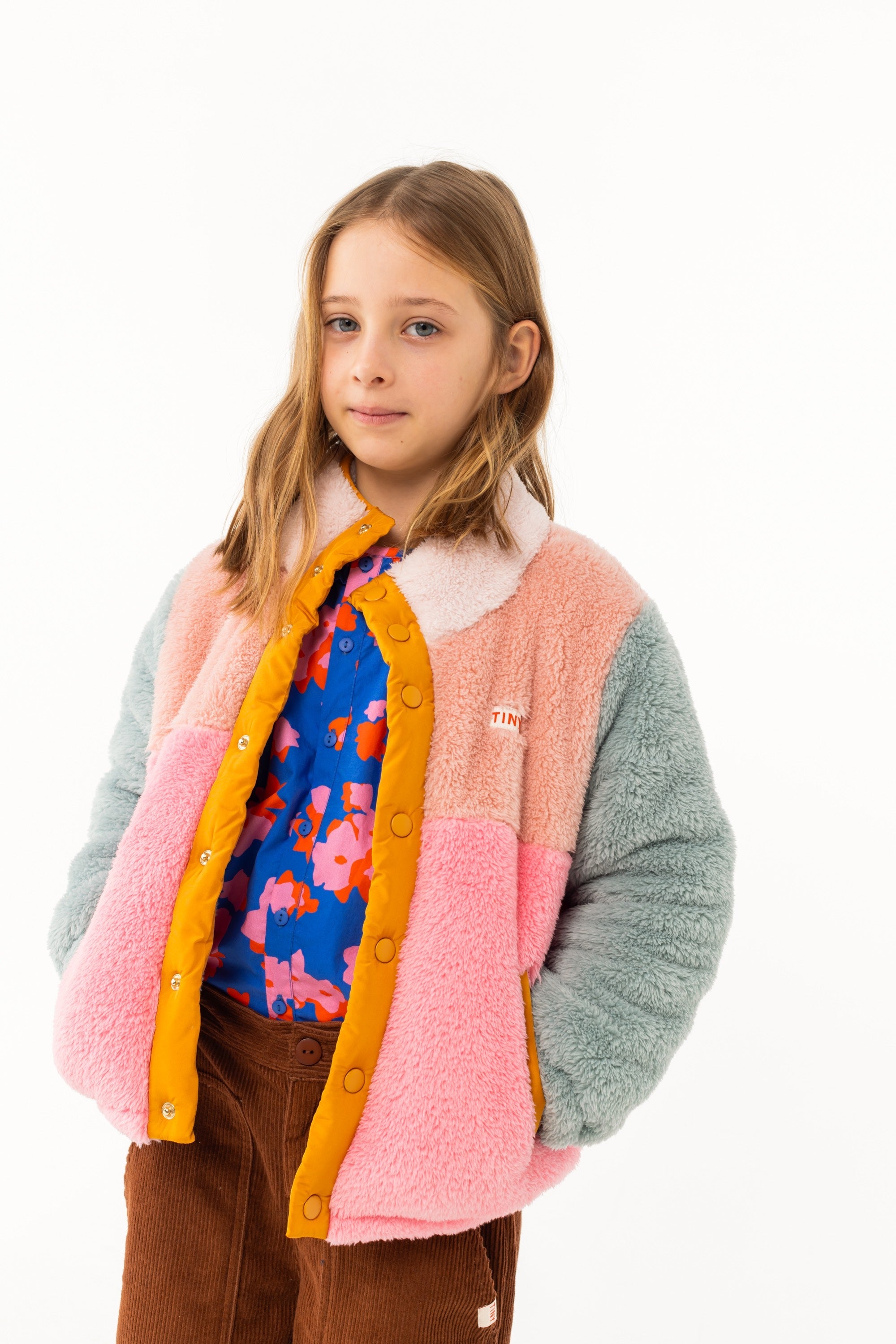 TINYCOTTONS] Color Block Polar Sherpa Jacket - Wild Rose / Pink