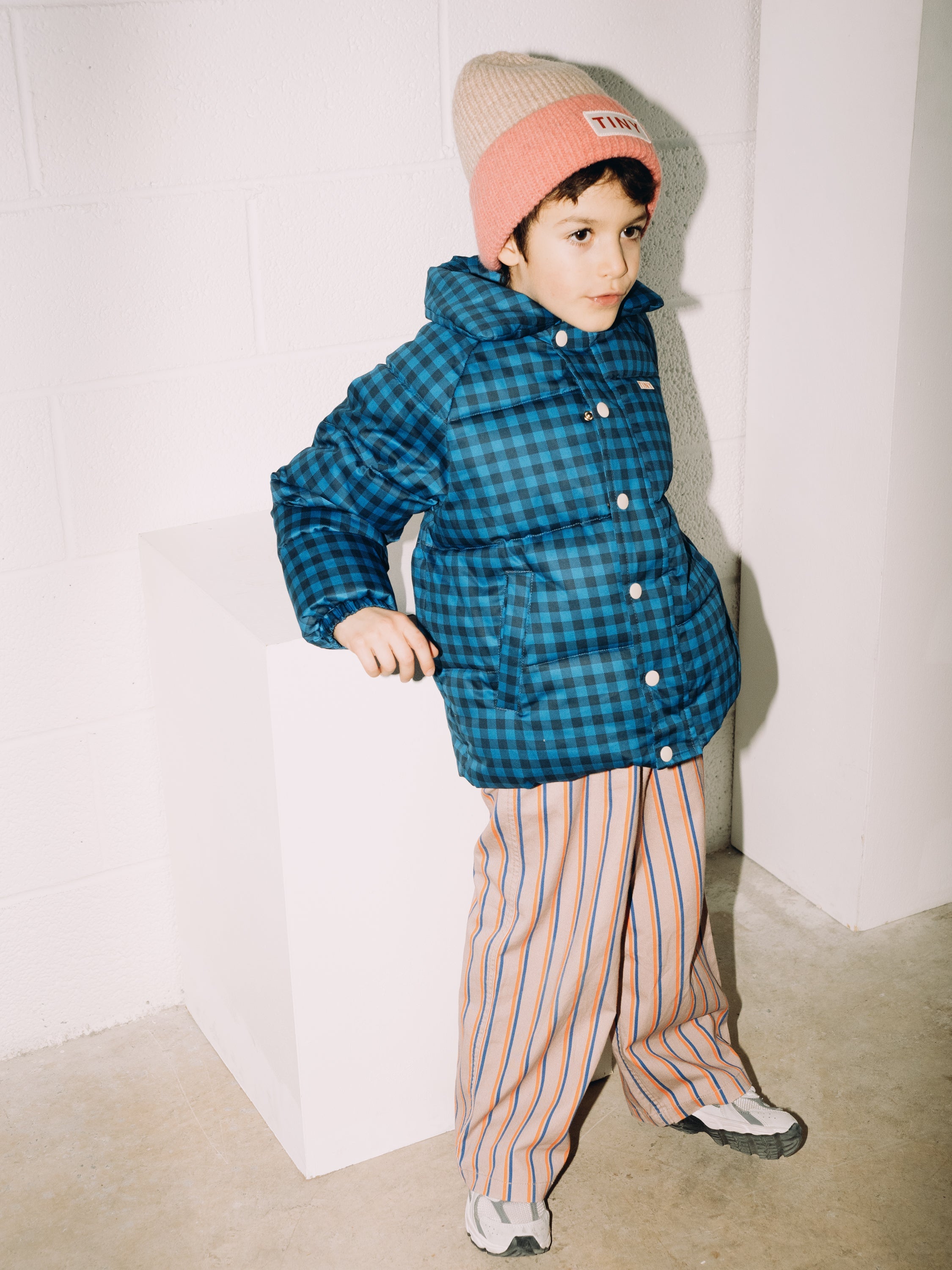 TINYCOTTONS] Vichy Short Padded Jacket - Blue / Navy – Happy