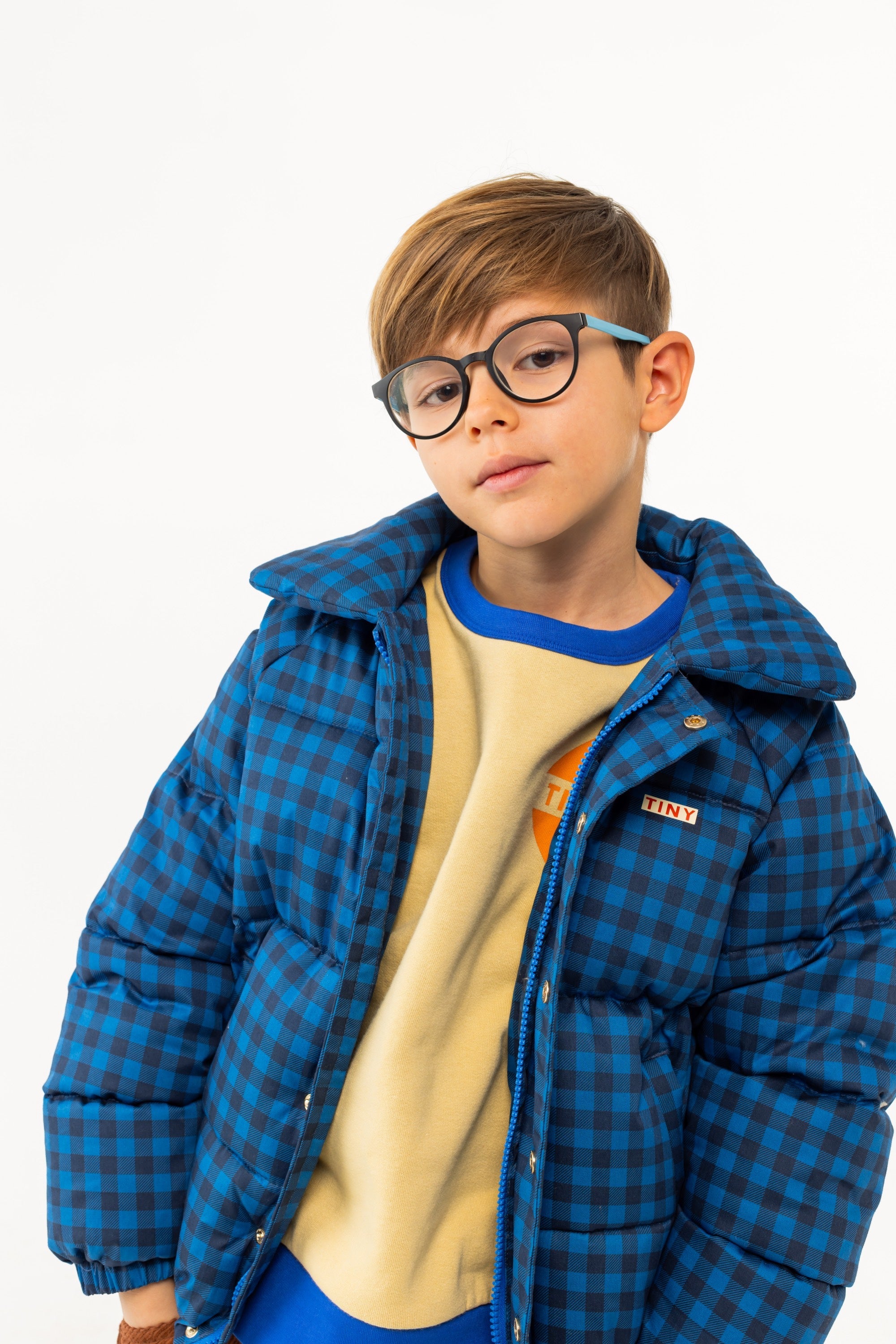 TINYCOTTONS] Vichy Short Padded Jacket - Blue / Navy – Happy