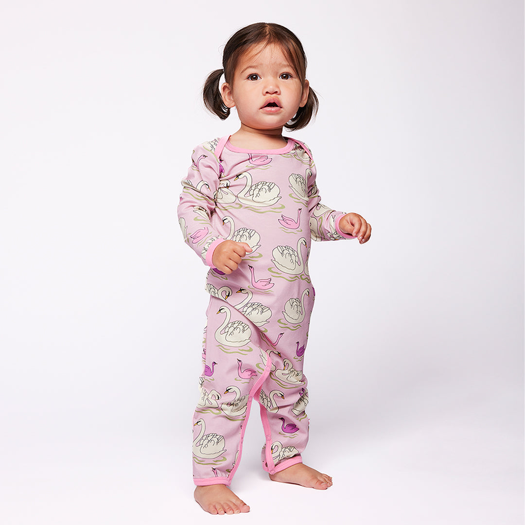 [Smafolk] Ulm Long Sleeved Baby Suit With Swan - Blush Cream
