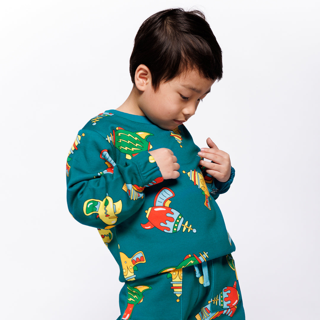 [Smafolk] Yapeen Sweatshirt Space Blasters - Petroleum Green