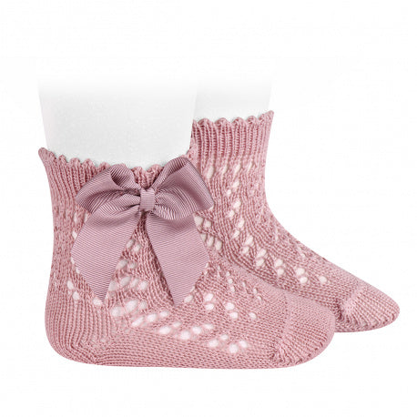 [Condor] Perle Cotton Openwork Socks Grossgrain Bow - [526 Pale Pink]