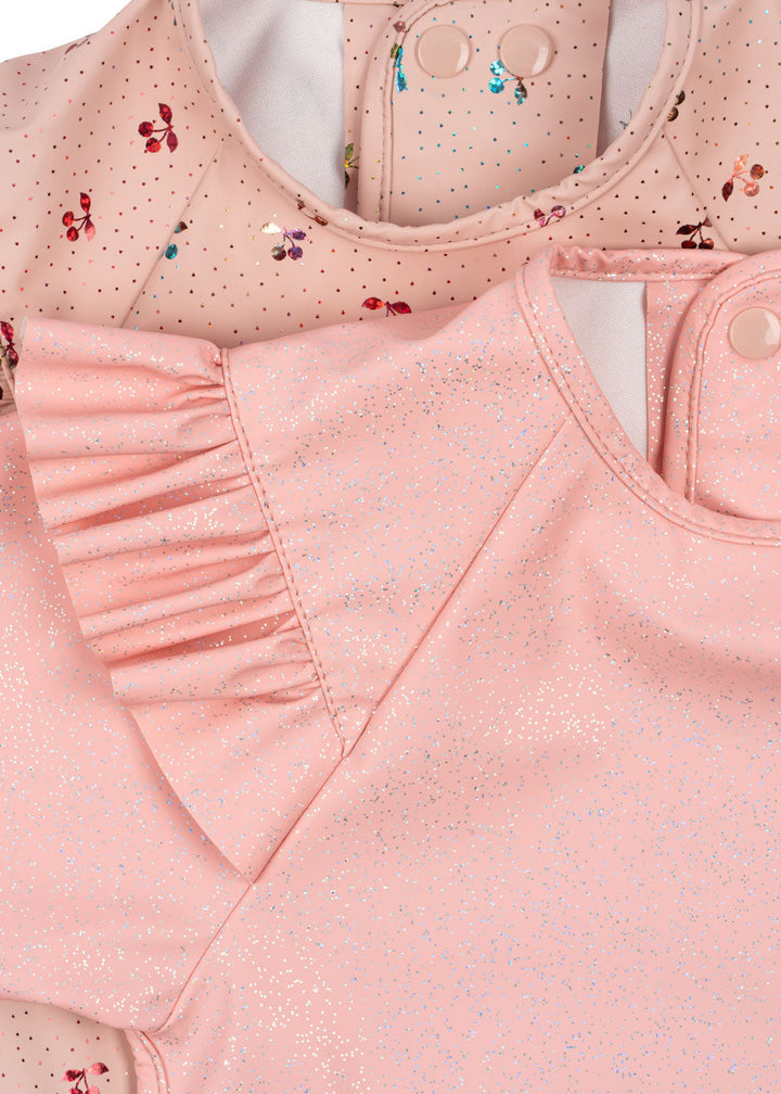 [Konges slojd] 2 Pack Dinner Bib With Sleeves And Frill- Cherry Sparkle