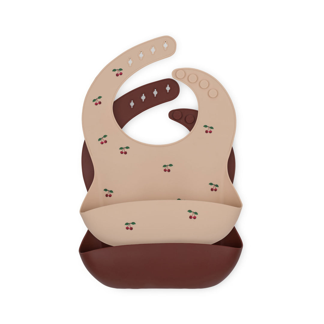 [Konges slojd]2-Pack Silicone BIbs-Cherry/Mocca