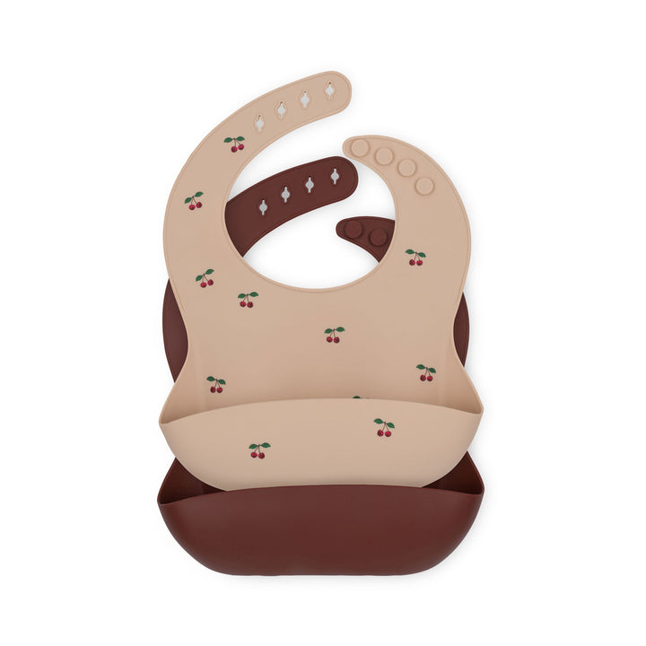 [Konges slojd]2-Pack Silicone BIbs-Cherry/Mocca