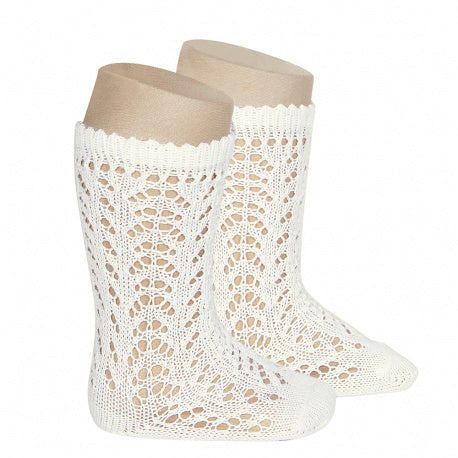 [Condor] Perle Cotton Openwork Knee-High Socks - Beige