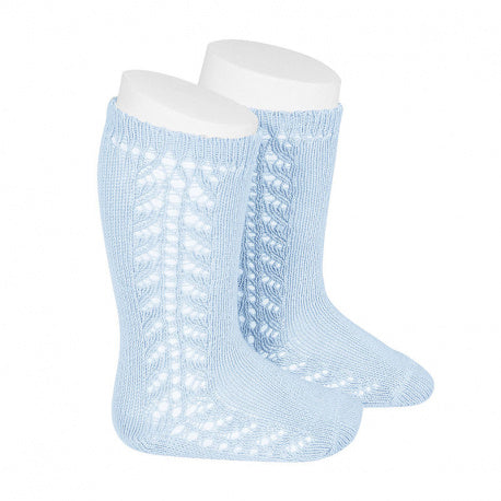 [Condor] Warm Cotton Knee Socks With Side Openwork [410 Baby Blue]