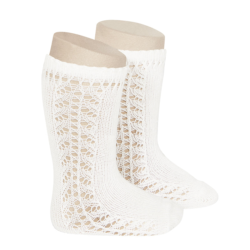 [Condor] Warm Cotton Knee Socks With Side Openwork [202 Cream]