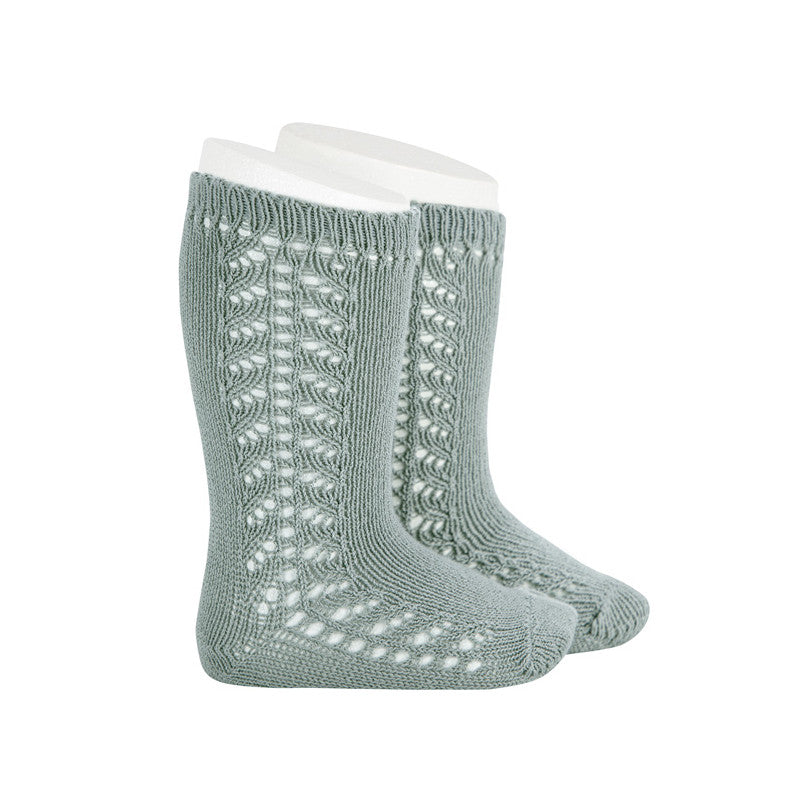 [Condor] Warm Cotton Knee Socks With Side Openwork [756 Dry Green]