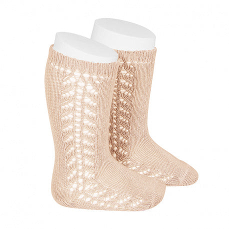 [Condor] Warm Cotton Knee Socks With Side Openwork [674 Nude]