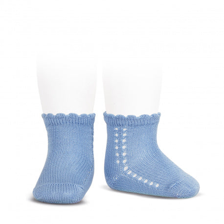 [Condor] Perle Cotton Socks with Side Openwork - Bluish