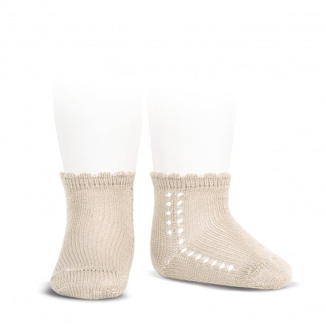 [Condor] Perle Cotton Socks with Side Openwork - Linen