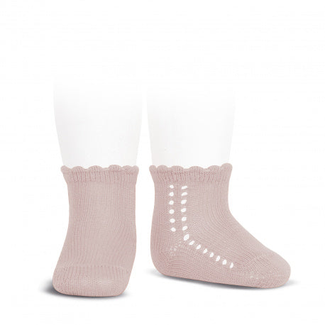 [Condor] Perle Cotton Socks with Side Openwork - [544 Old Rose]