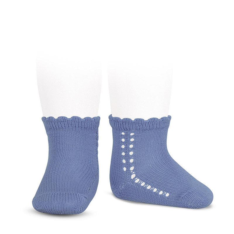 [Condor] Perle Cotton Socks with Side Openwork - [436 Porcelain]