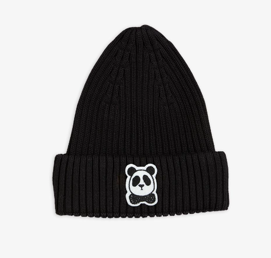 Mini Rodini Panda fold up rib hat black